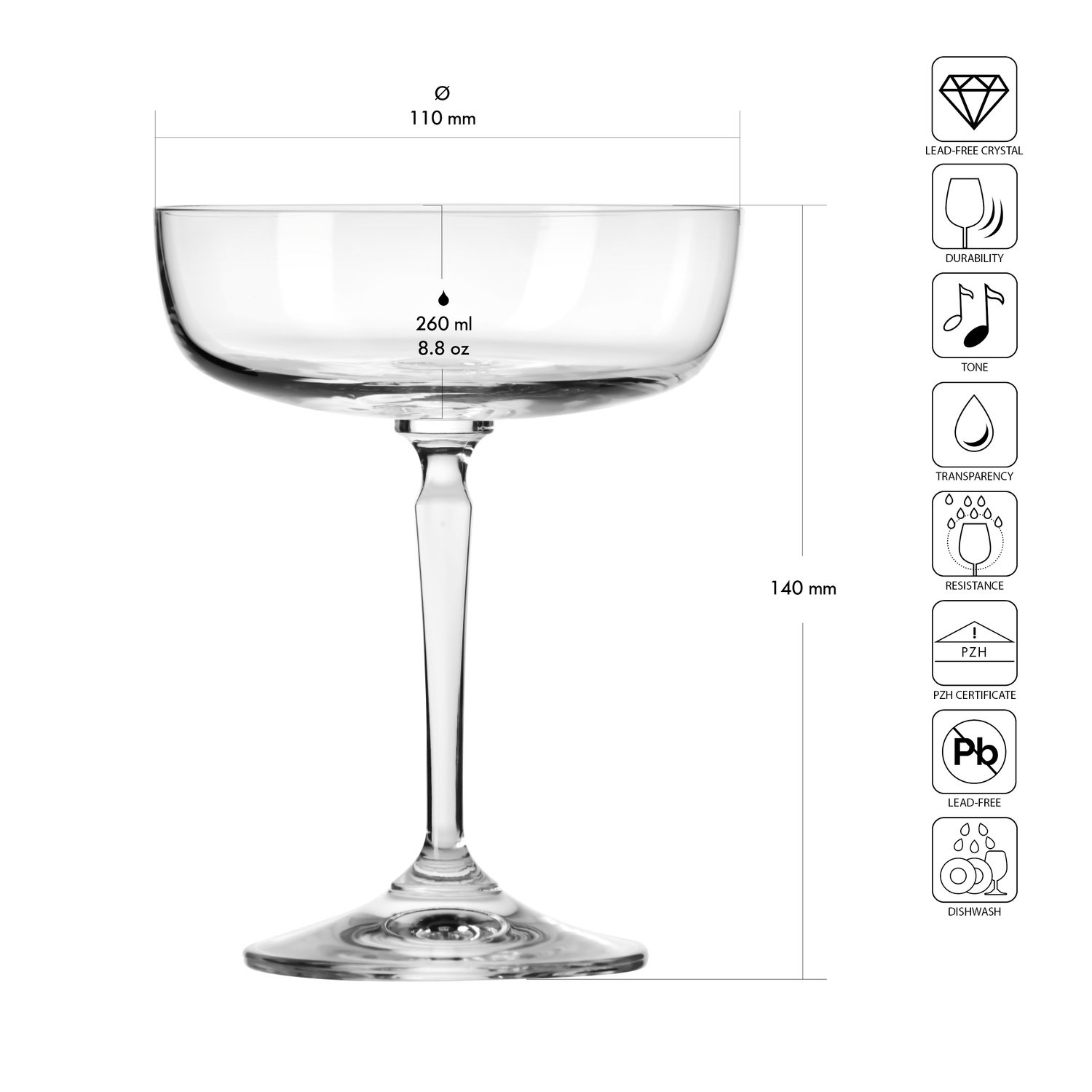 Poharak COUPETTE 260 AXIS, 260 ml, 6 darabos készlet | KROSNO GLASS F57C978023005100
