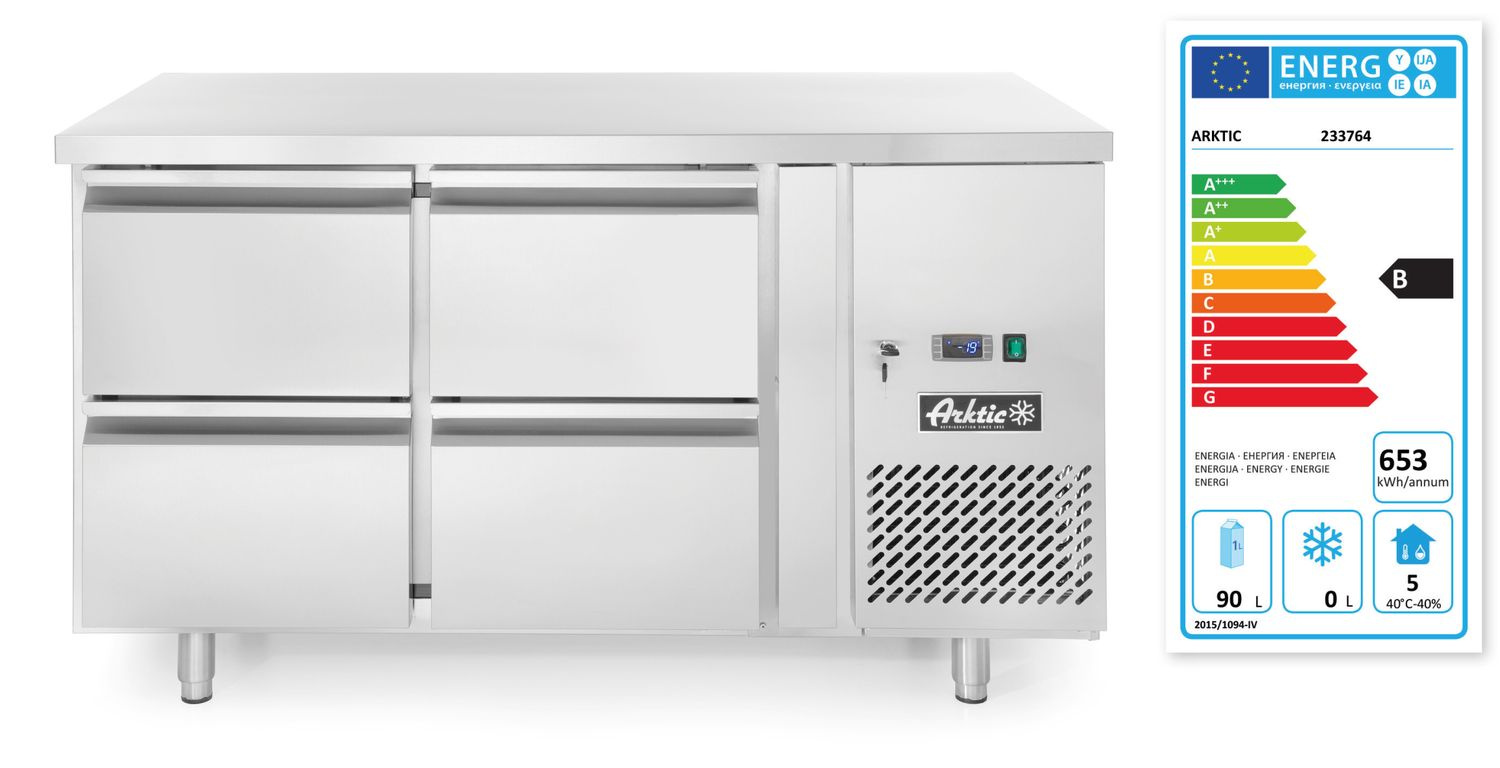 Hűtött asztal 4 fiókkal, oldalsó aggregát, 280 l, 136x70x85 cm, 0.25 kW | ARKTIC 233764