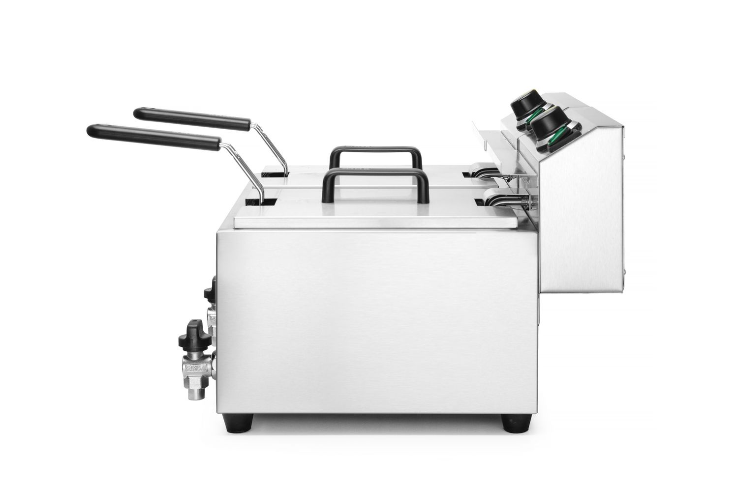 Elektromos 2 medencés olajsütő leeresztő csappal, 2x8 l, 2x3.5 kW | HENDI 209301