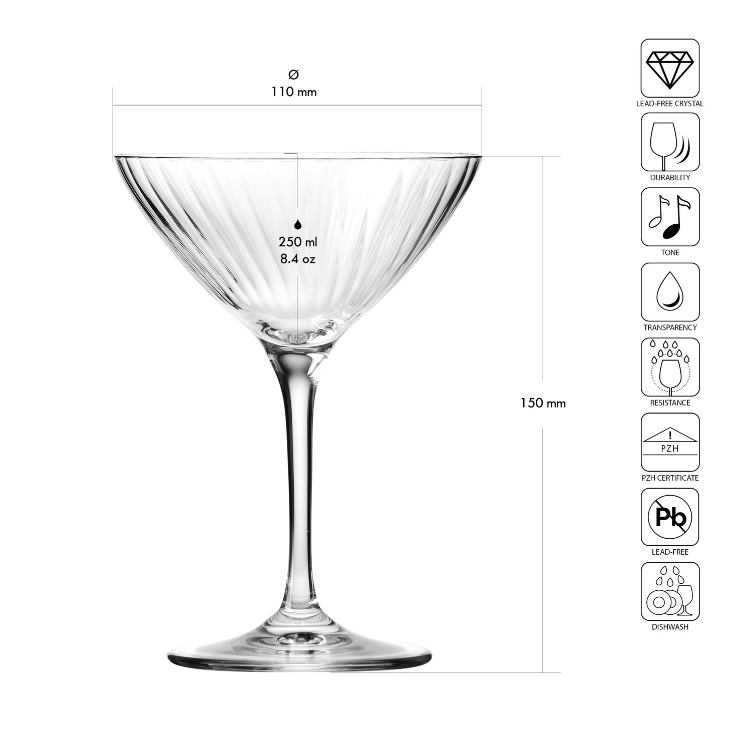 XNO COUPETTE 250 OPTIC pohár, 250 ml, 6 darabos készlet | KROSNO GLASS F57D493022001020
