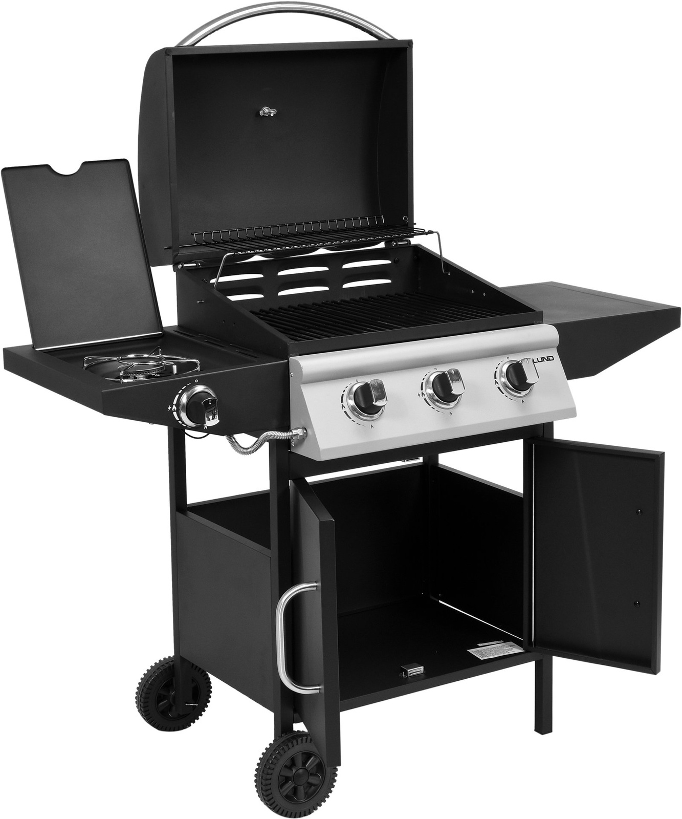 Gázgrill BAVEN, 3+1, szekrénnyel, fekete, 12.8 kW | LUND 99642