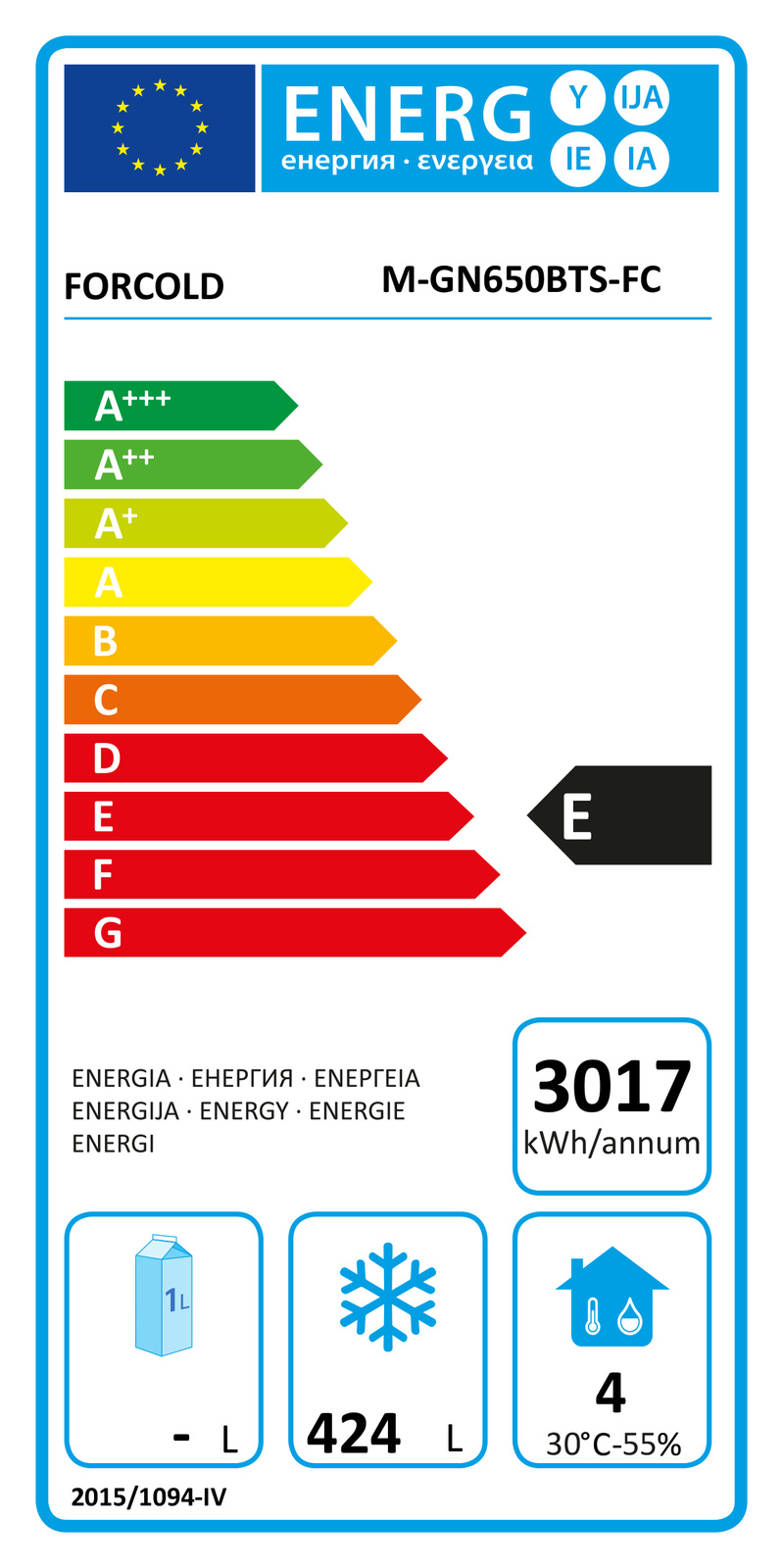 Monoblokkos fagyasztószekrény, 1 ajtós, GN 2/1, Forcold, 530 l, rozsdamentes acélból | FIMAR M-GN650BTS-FC