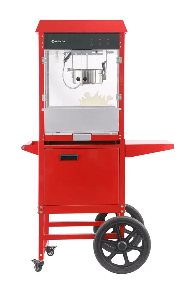 Popcornkészítő gép kocsival, piros, 1,155 kW, 230 V | HENDI 282830