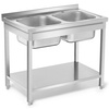 Rozsdamentes acél asztal 2 medencés mosogatóval, polccal 100x60x85, csavarozott | FORGAST FG15339