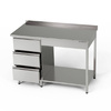 Rozsdamentes munkaasztal fiókblokkal és polccal 130x60x85 cm | FORGAST