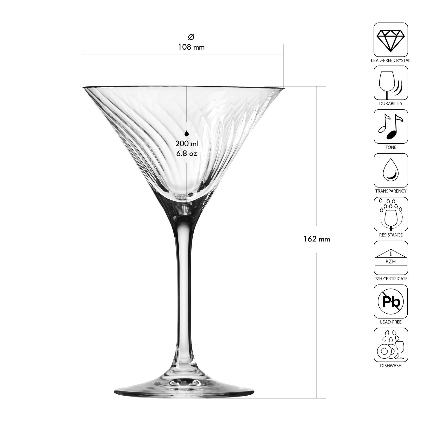 Martinis poharak 200 OPTIC, 200 ml, 6 darabos készlet | KROSNO GLASS F57D477017001020
