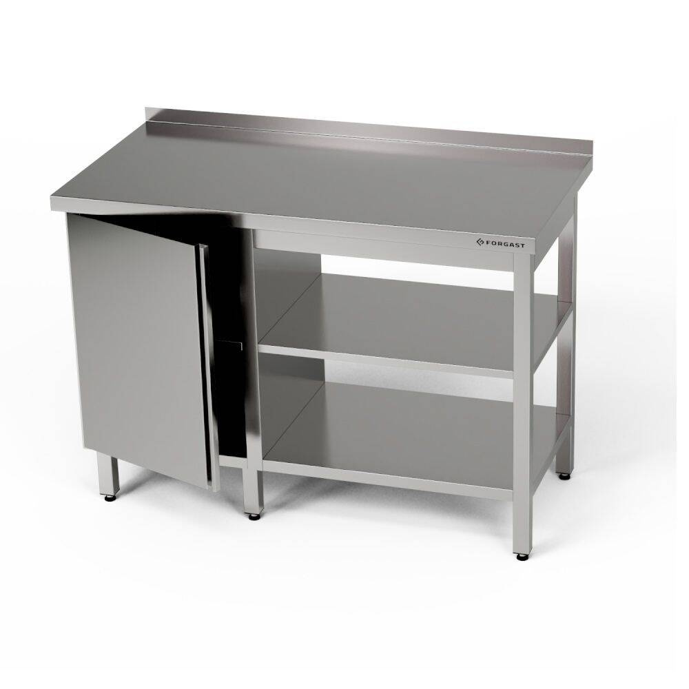 Rozsdamentes munkaasztal szekrénnyel és két polccal 130x70x85 cm | FORGAST