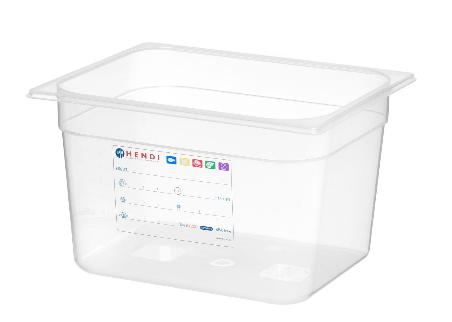 GN 1/2 tárolóedény, mélység 20 cm, polipropilénből, HACCP | HENDI 880159