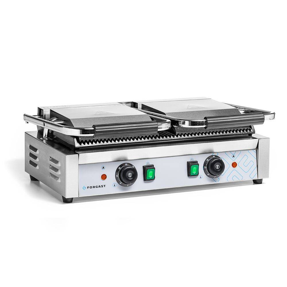 Kontaktgrill dupla, bordázott lapokkal, 3.6 kW | FORGAST FG09202