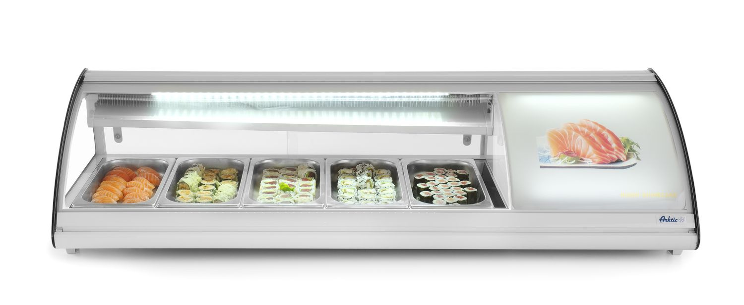 Sushi hűtővitrin, 63 l, LED, 3-7°C, 130,7x45x33 cm | HENDI 233757