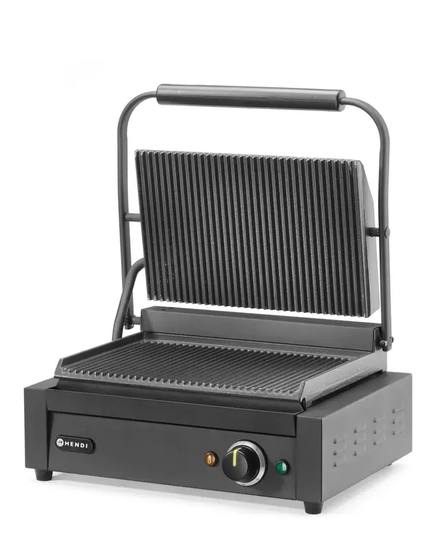 Kontaktgrill egyszeres, bordázott lapok, 34x23,5 cm, 2200 W, 230 V | HENDI 263617