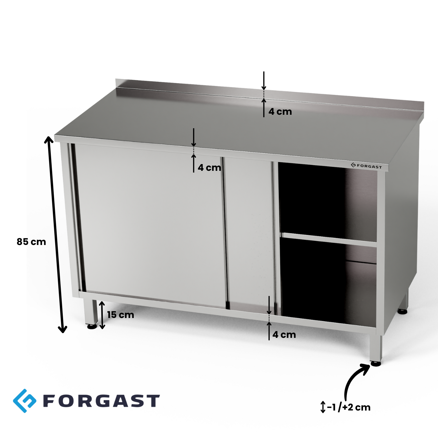 Rozsdamentes munkasztal szekrénnyel 120x60x85 cm | FORGAST