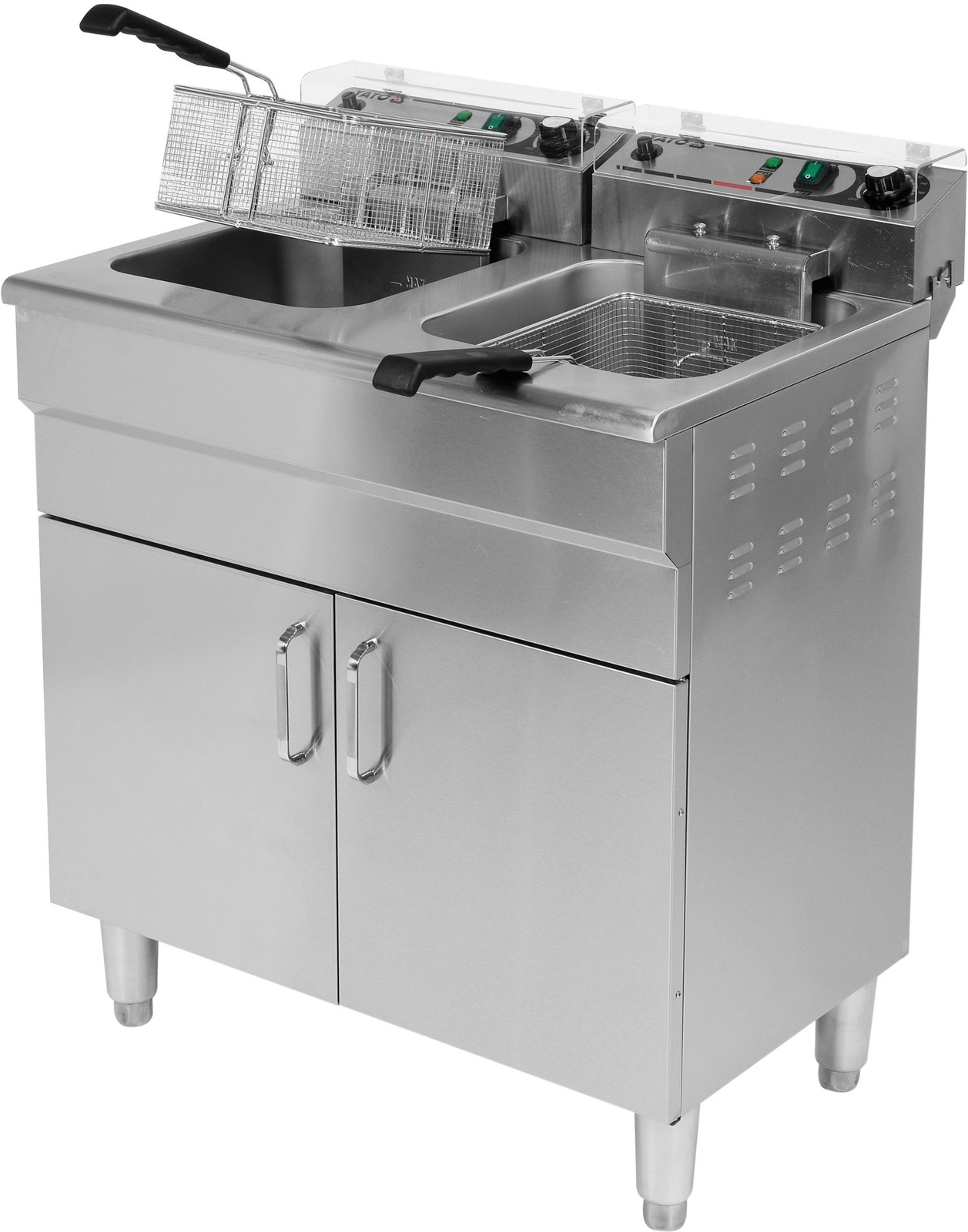 Elektromos olajsütő 2 medencével, szekrénnyel és leeresztő csapokkal 2x11,5 l | YATO YG-04638