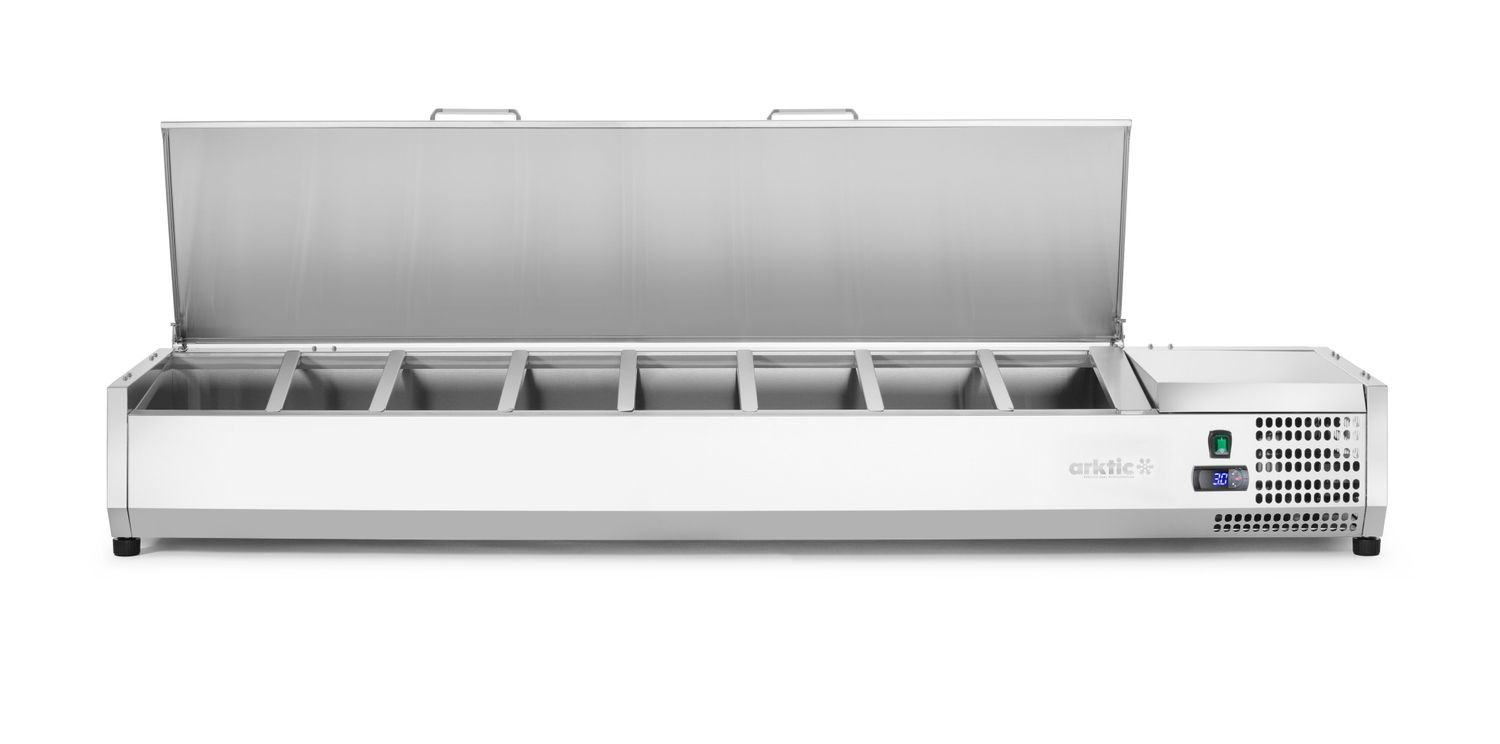 Fedelű hűtött feltétkijelző, 8 x GN 1/3, mélység 15 cm, 0-8°C | ARKTIC 233986