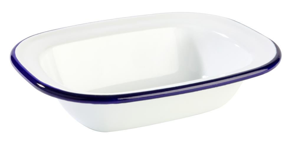 Tál ENAMELWARE, zománcozott, fehér kék szegéllyel, 16x12x3.5 cm, 350 ml | APS 40667