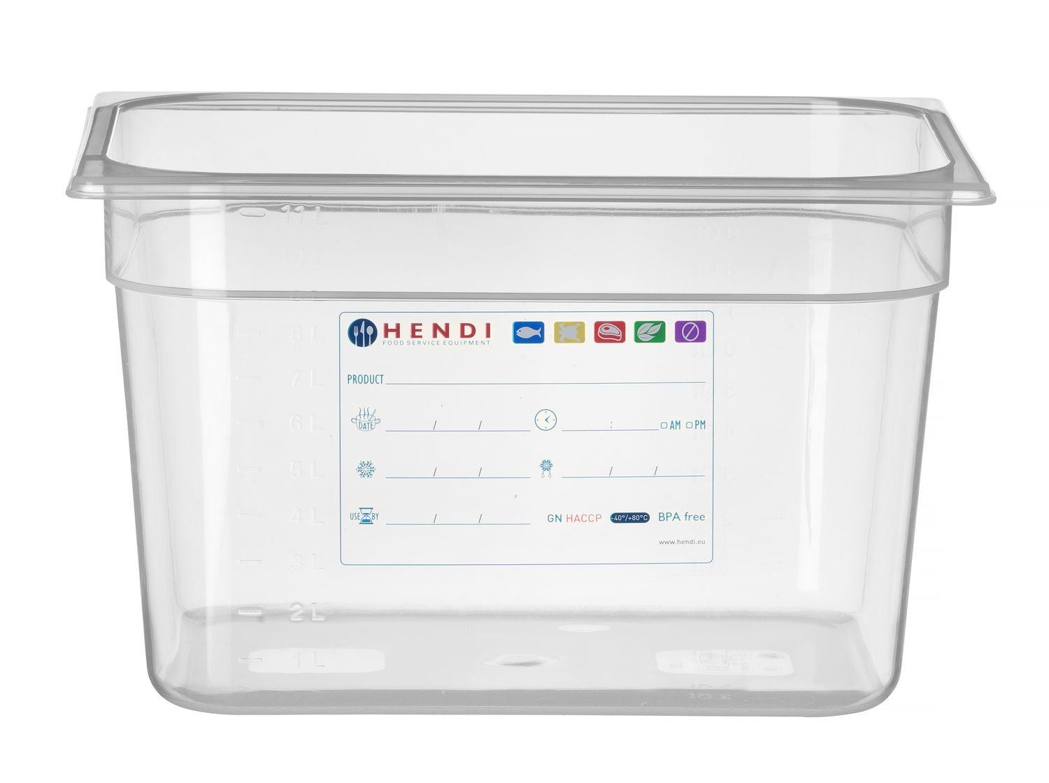 GN 1/2 tárolóedény, mélység 20 cm, polipropilénből, HACCP | HENDI 880159