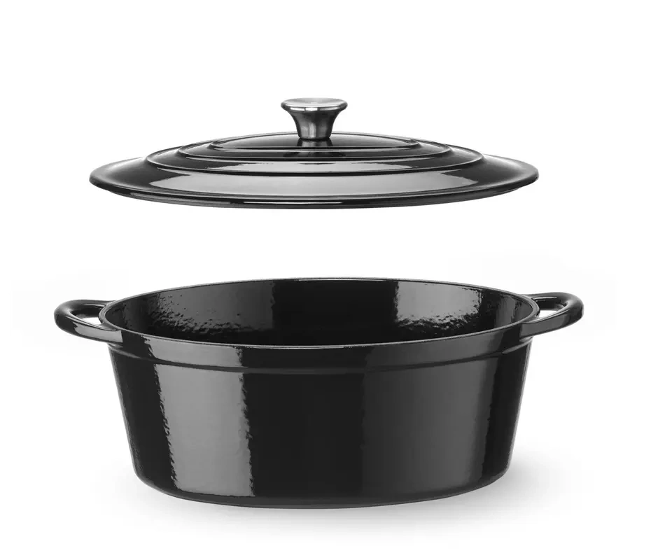 Zománcozott öntöttvas lábas, 6,88 l, fekete, 40.5x25.5x(H)13.4 cm, ovális | HENDI 626863
