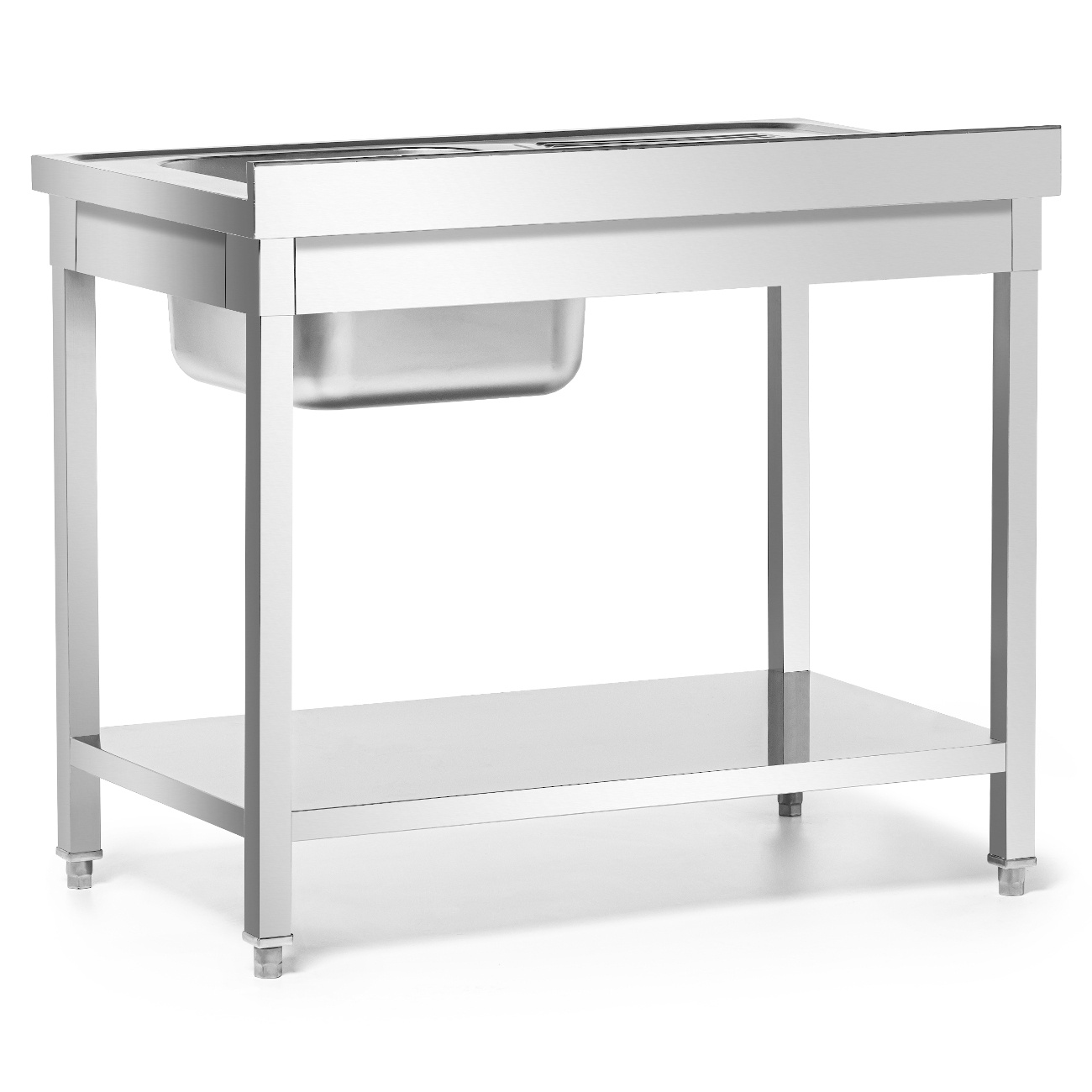 Rozsdamentes asztal 1 medencés jobb oldali mosogatóval és polccal 100x60x85 csavarozott | FORGAST FG15338