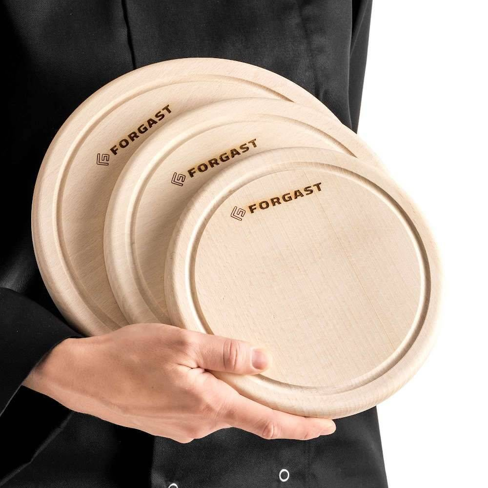 Fa vágódeszka kerek, vájattal 22 cm | FORGAST FG12647