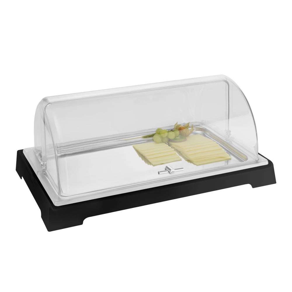 Büfé tálaló vitrin hűtőbetéttel, fedél nélkül TOP FRESH GN 1/1, fekete, 58.5x36.5x6 cm | APS 11505