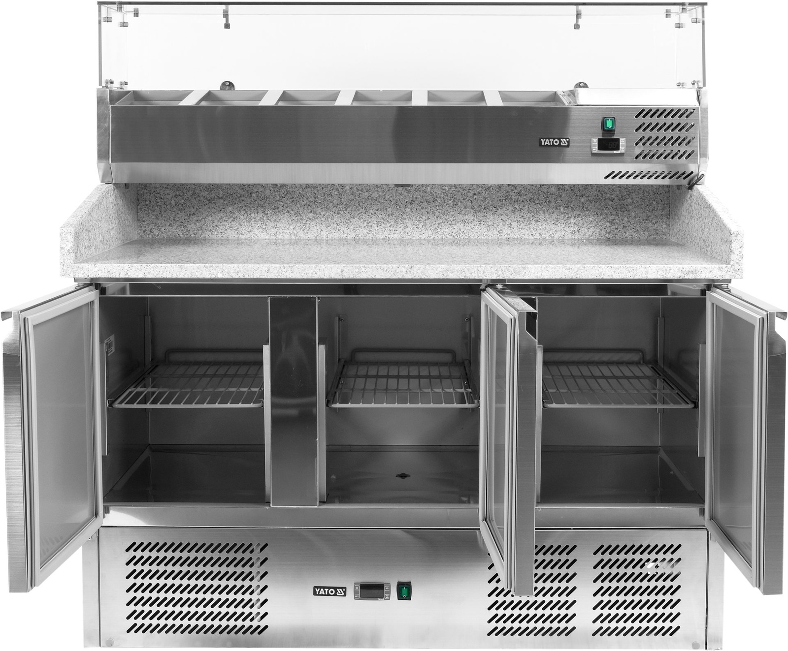 3 ajtós pizzasütő hűtőasztal üveg felépítménnyel | YATO YG-05305