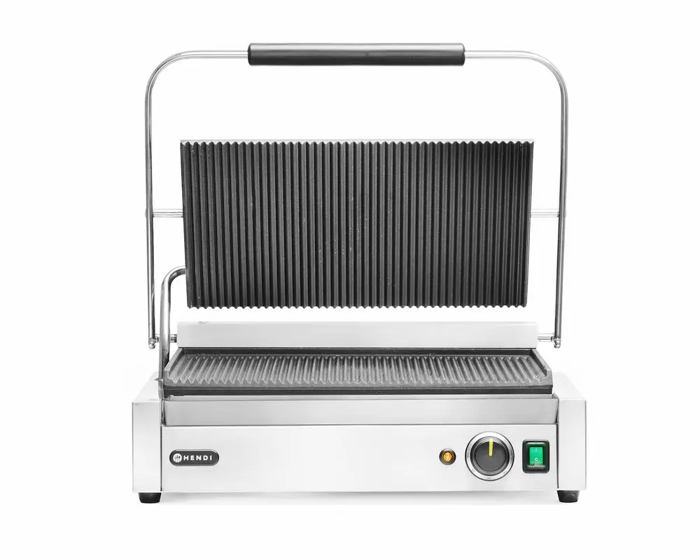 Kontakt panini grill XL, bordázott sütőlapok, 2,7 kW | HENDI 263624