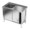 Rozsdamentes acél asztal 1 medencés mosogatóval és szekrénnyel 180 cm | FORGAST
