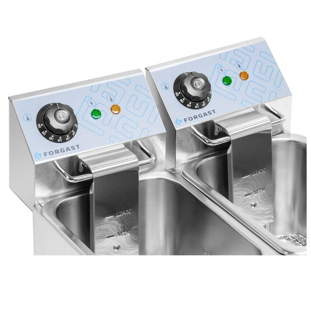 Elektromos olajsütő 2 medencés 2x4 l, 2x2 kW, 230 V | FORGAST FG09024