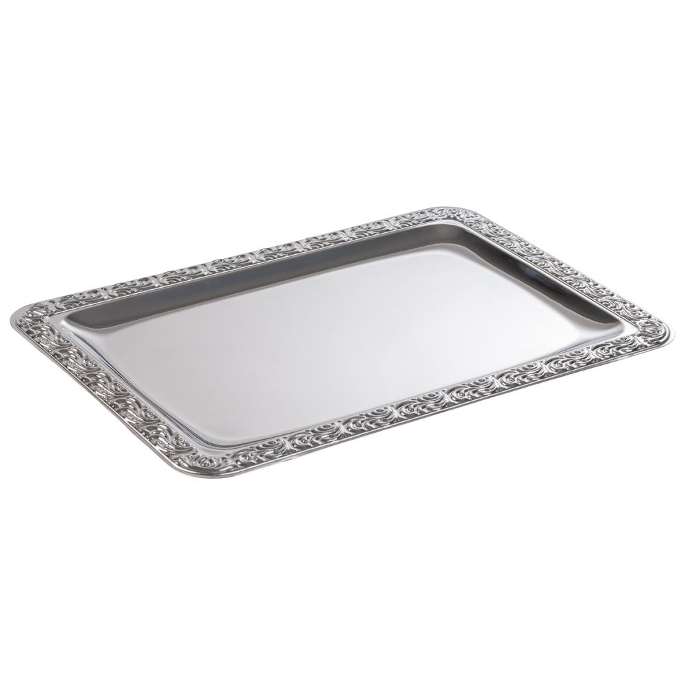 Tálca SCHÖNER ESSEN, díszes peremmel, rozsdamentes acélból, 35x24x1.5 cm | APS 383