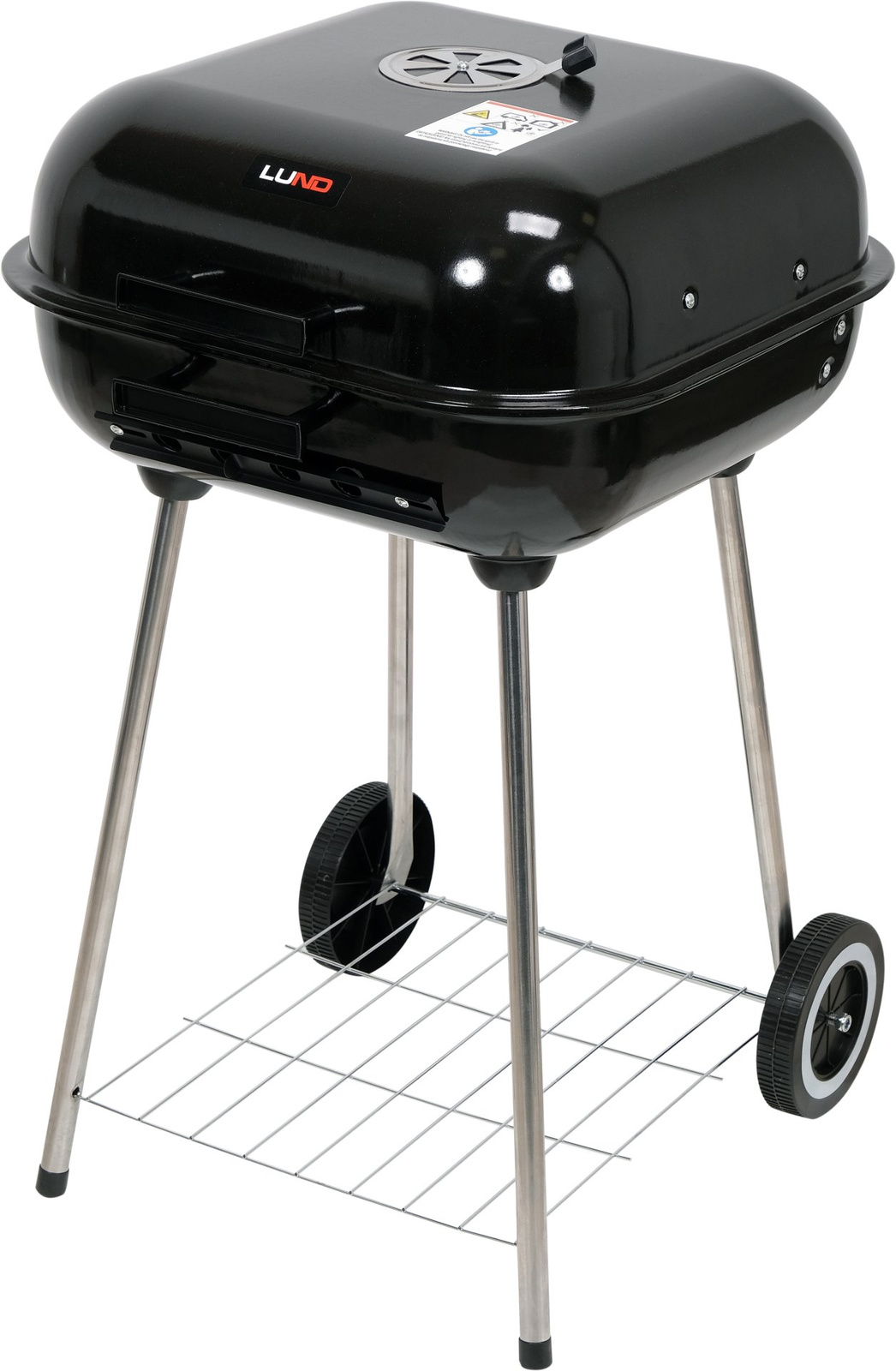 Faszenes grill kerekes állvánnyal, fedéllel, 40x45 cm-es sütőrács | LUND 99904