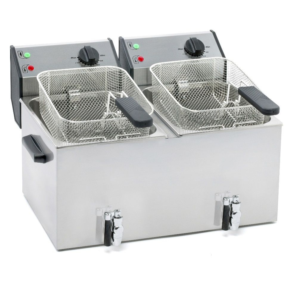 Elektromos 2 medencés olajsütő csappal, 2x8 l, hidegzóna | ROLLER GRILL FD80DR