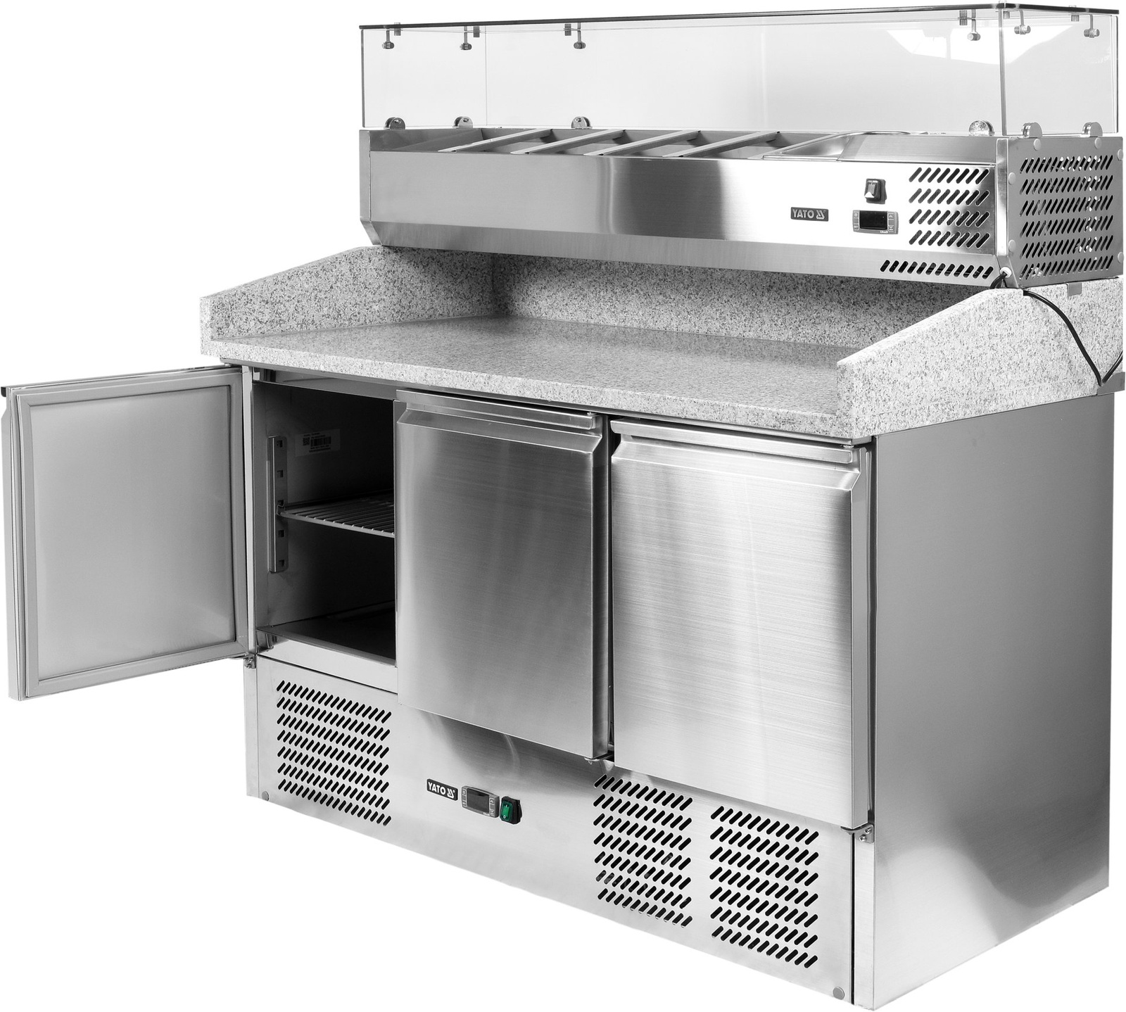 3 ajtós pizzasütő hűtőasztal üveg felépítménnyel | YATO YG-05305