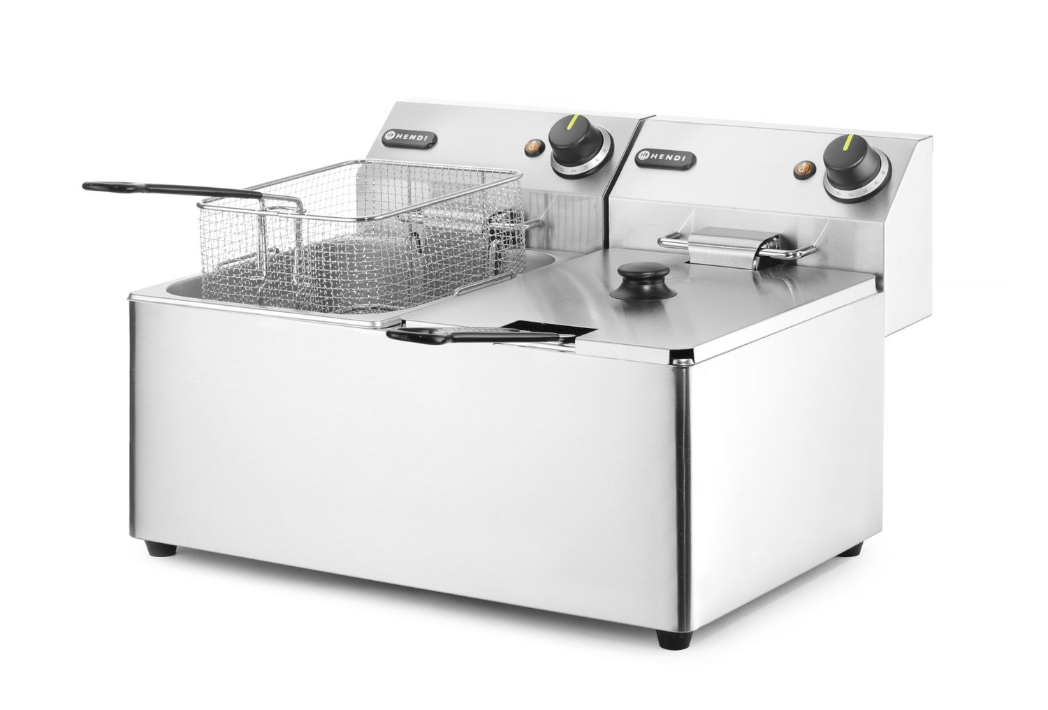 Elektromos olajsütő Kitchen Line 2 medencés, 2x8 l, hidegzóna, 2x3,5 kW | HENDI 205839