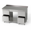 Rozsdamentes munkasztal polccal és 2 darab 2 fiókos blokkal 280x70x85 cm | FORGAST