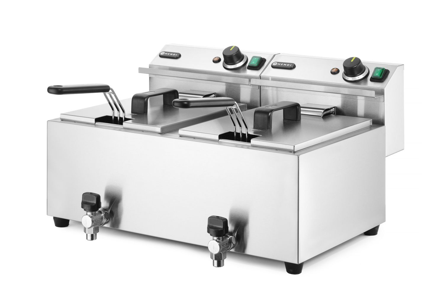 Elektromos 2 medencés olajsütő leeresztő csappal, 2x8 l, 2x3.5 kW | HENDI 209301