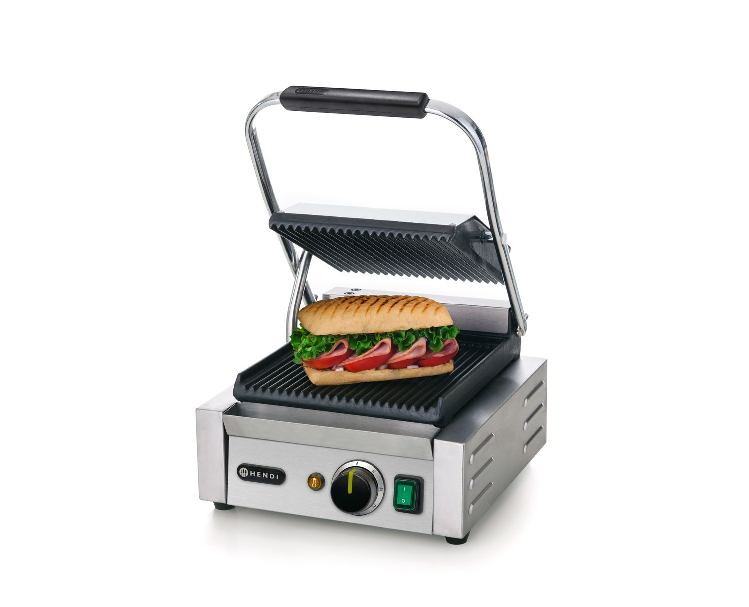 Kontaktgrill egyszeres, bordázott lapok 22x23 cm, 1.8 kW | HENDI 263501