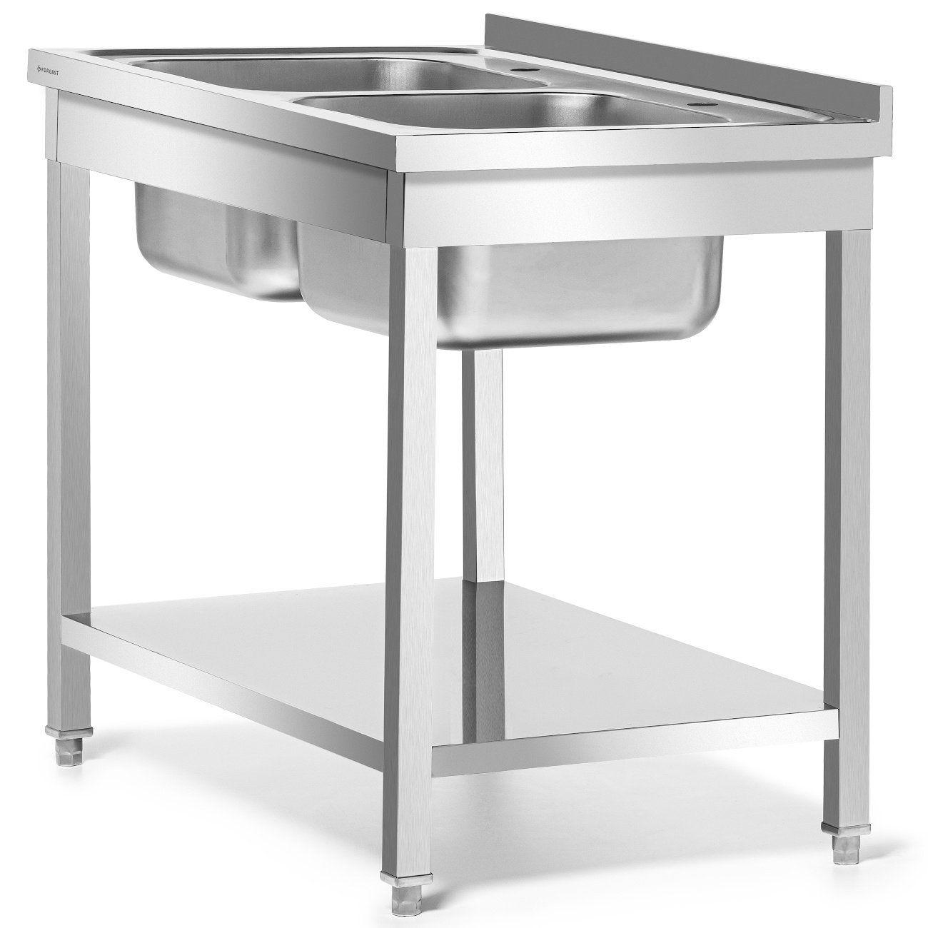 Rozsdamentes acél asztal 2 medencés mosogatóval, polccal 100x60x85, csavarozott | FORGAST FG15339