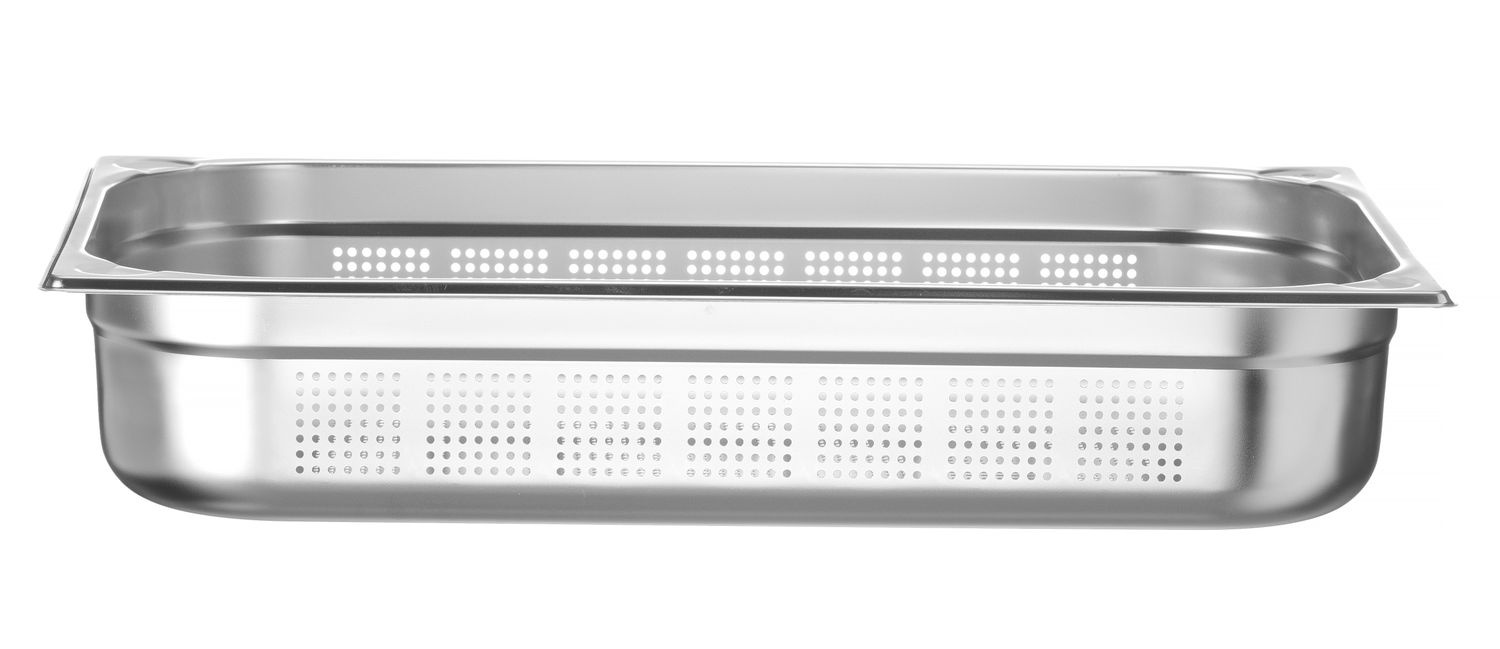 GN 1/1 edény, mélység 10 cm, rozsdamentes acélból, KITCHEN LINE, perforált | HENDI 807132