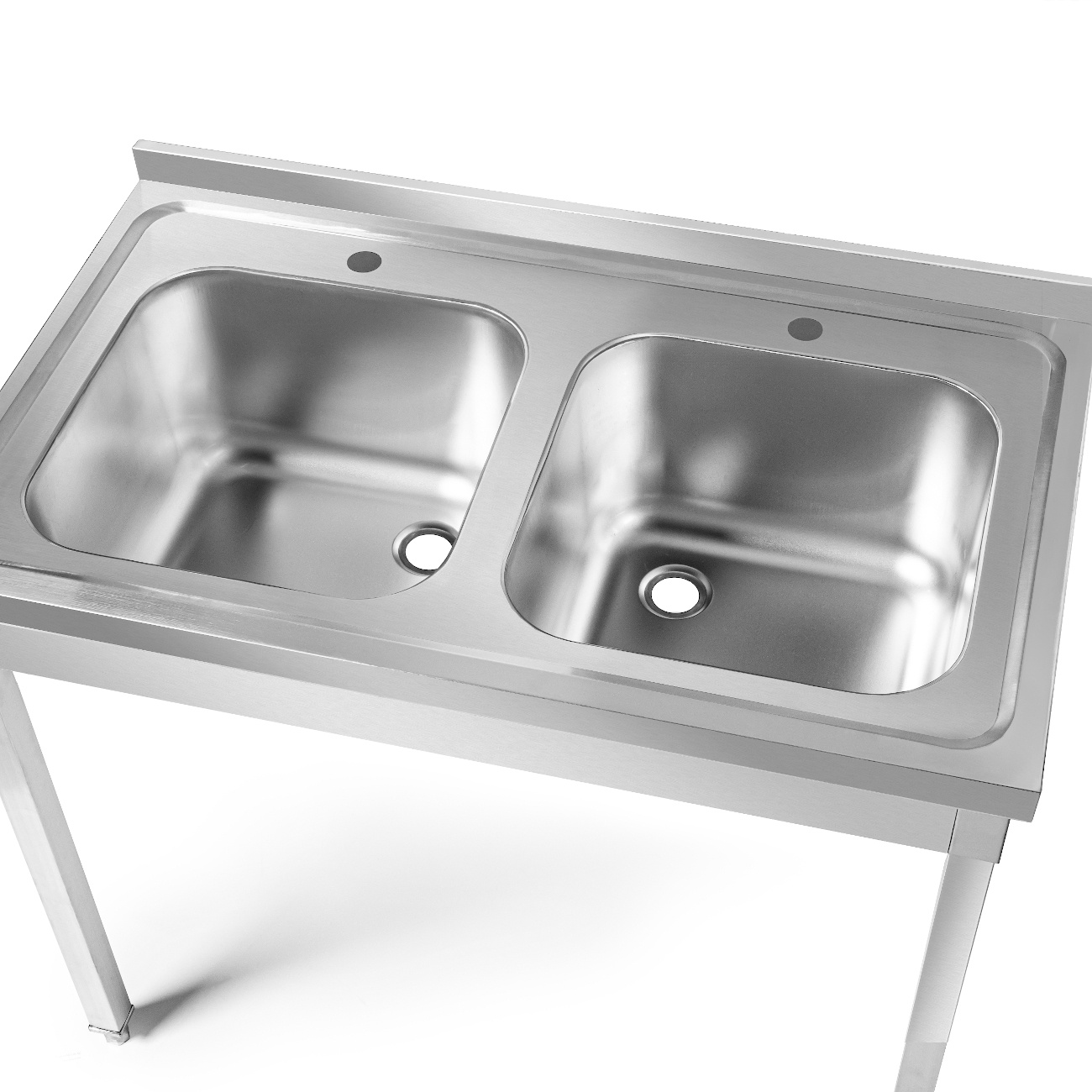 Rozsdamentes acél asztal 2 medencés mosogatóval 100x60x85 csavarozott | FORGAST FG15335