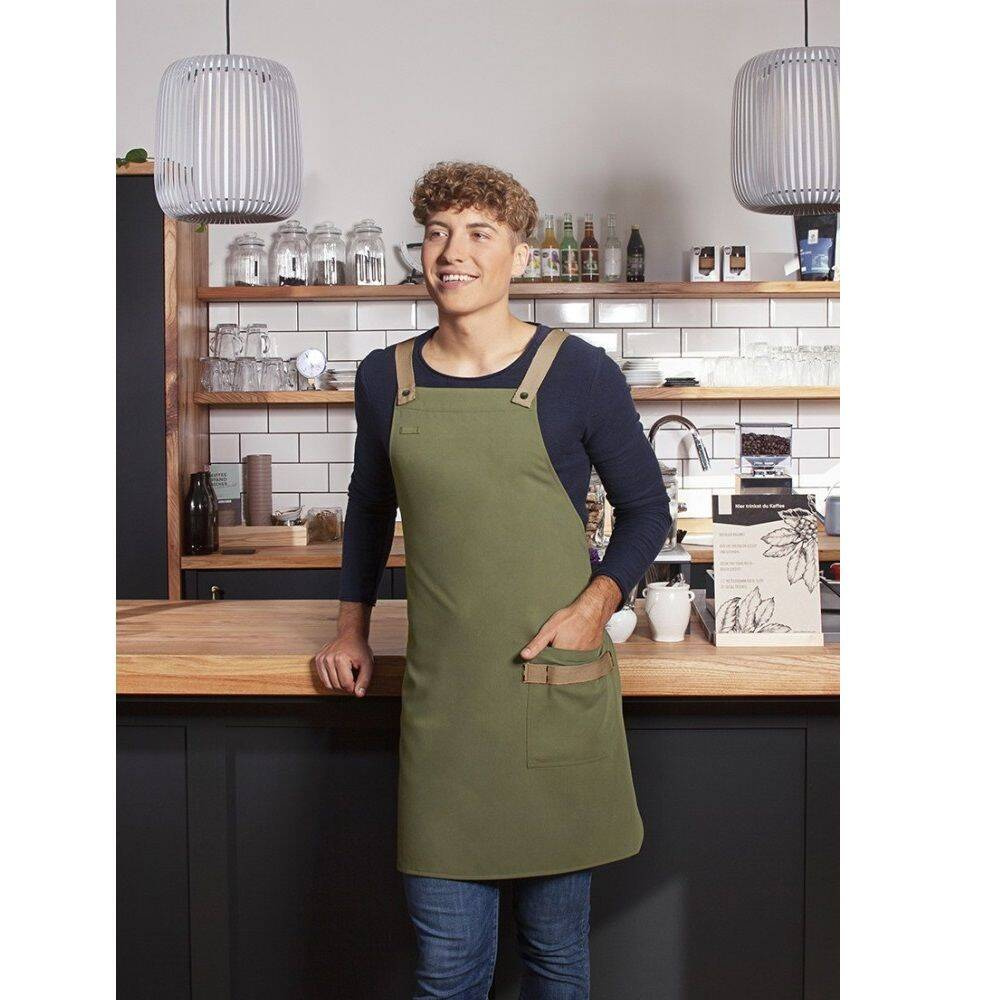 Kötős Urban-Look X-Style kötény pántokkal és zsebbel, mohazöld | KARLOWSKY LS 38-79-Stck