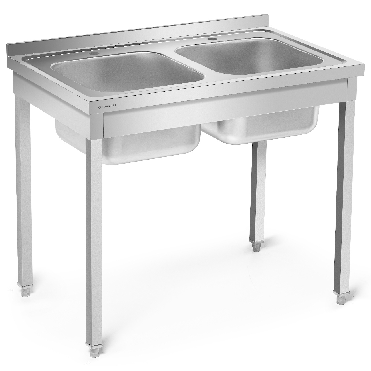 Rozsdamentes acél asztal 2 medencés mosogatóval 100x60x85 csavarozott | FORGAST FG15335