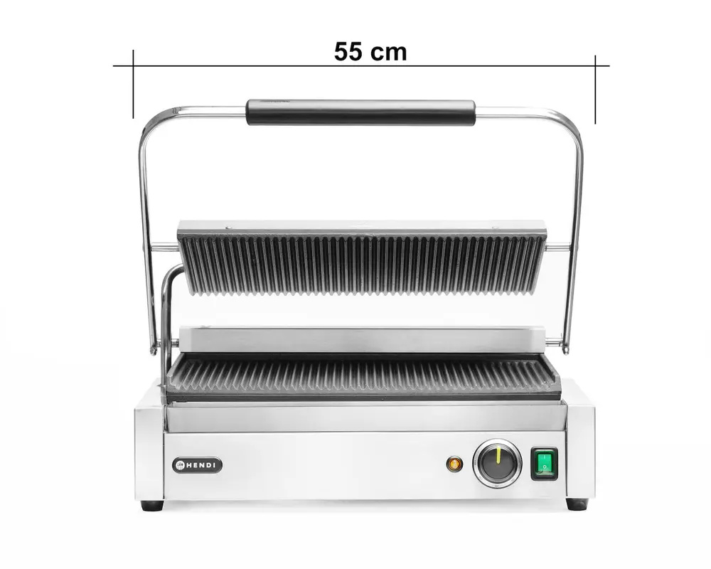 Kontakt panini grill XL, bordázott sütőlapok, 2,7 kW | HENDI 263624