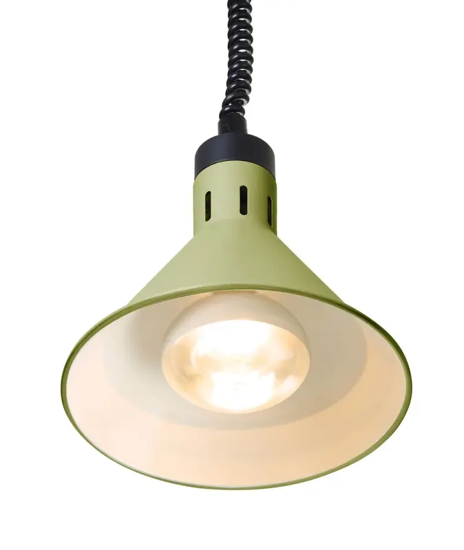 Ételek melegen tartására szolgáló függesztett lámpa, kúpos, zöld, 230V/250W | HENDI 273920