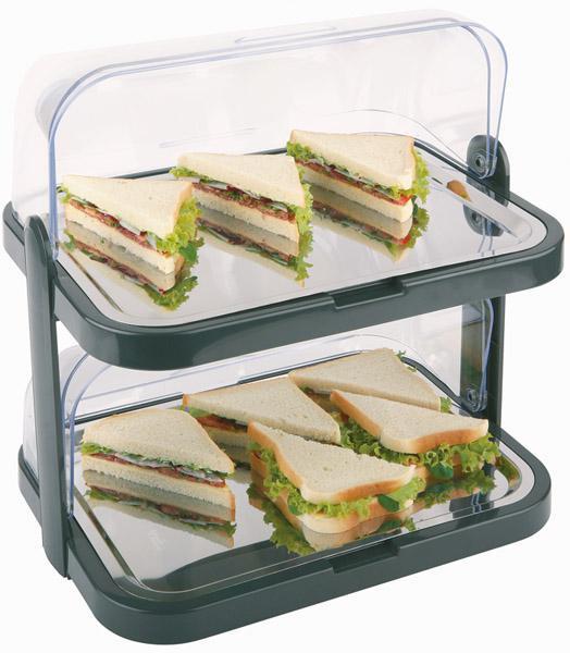 Büfé vitrin kétszintes DOPPELDECKER hűtőbetéttel, fekete, 44x32x44 cm | APS 9204
