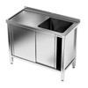 Rozsdamentes acél asztal 1 medencés mosogatóval és szekrénnyel 180 cm | FORGAST
