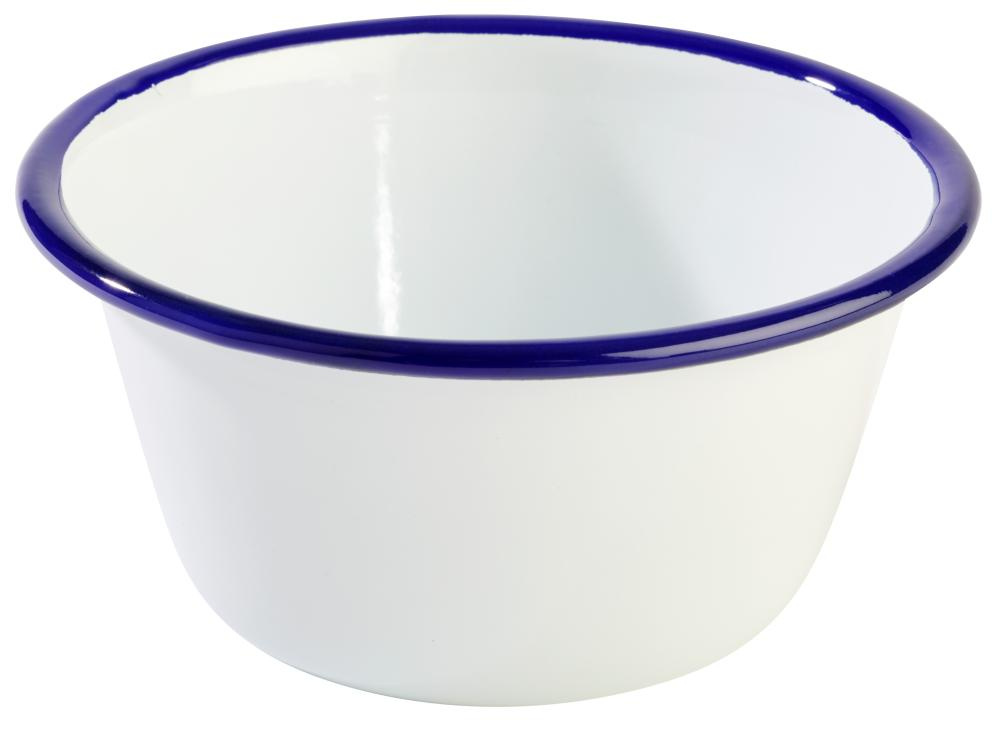 Tál ENAMELWARE, zománcozott, fehér, kék peremmel, 13x6 cm, 500 ml | APS 40638