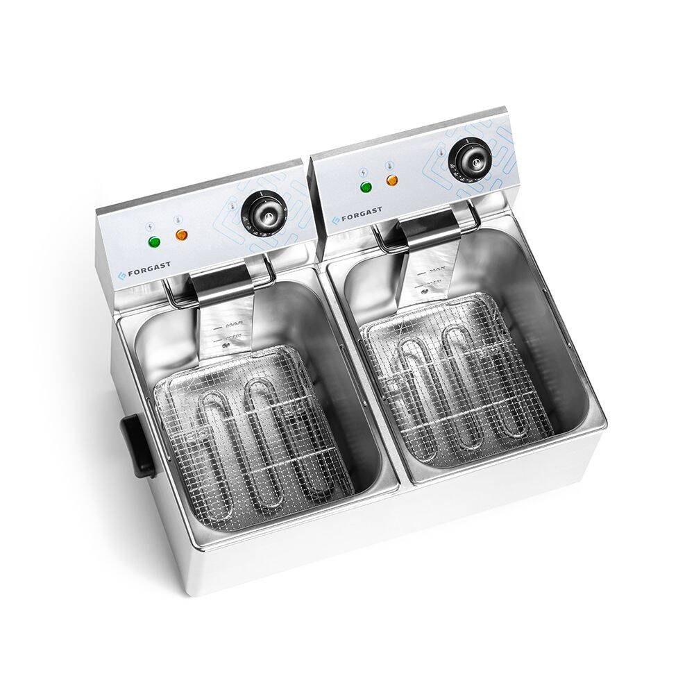 Elektromos olajsütő, 2 medencés, 2x6 l, 2x3 kW, 230 V | FORGAST FG09026