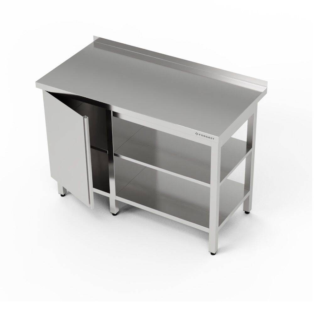 Rozsdamentes munkaasztal szekrénnyel és két polccal 130x70x85 cm | FORGAST