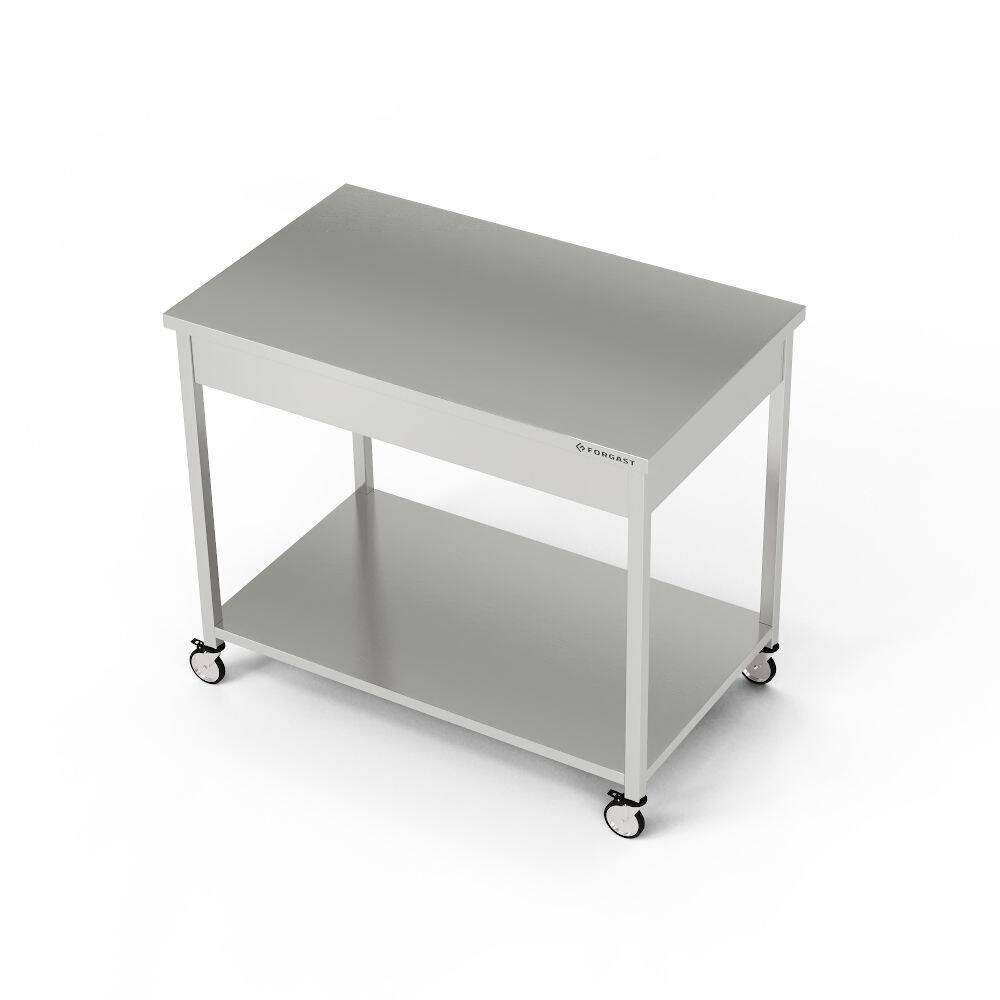 Rozsdamentes munkaasztal polccal, kerekeken 80x70x85 cm | FORGAST