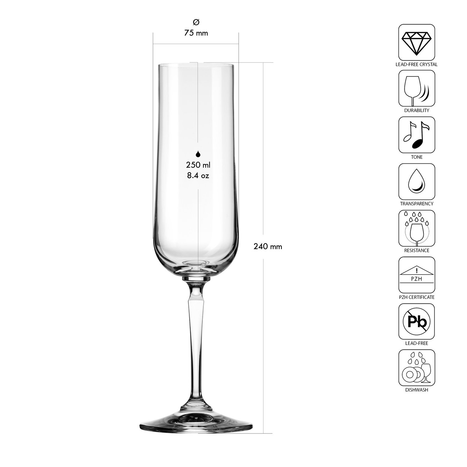 Pezsgős poharak SPARKLING WINE 250 AXIS, 250 ml, 6 darabos készlet | KROSNO GLASS F57C978022001010